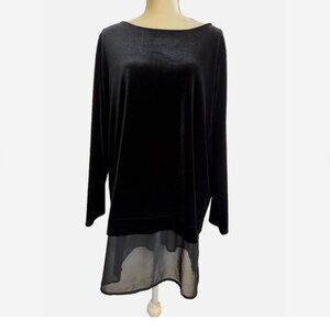 CHICOS TRAVELERS Black Velvet Tunic Chiffon Hem 3 XL Top